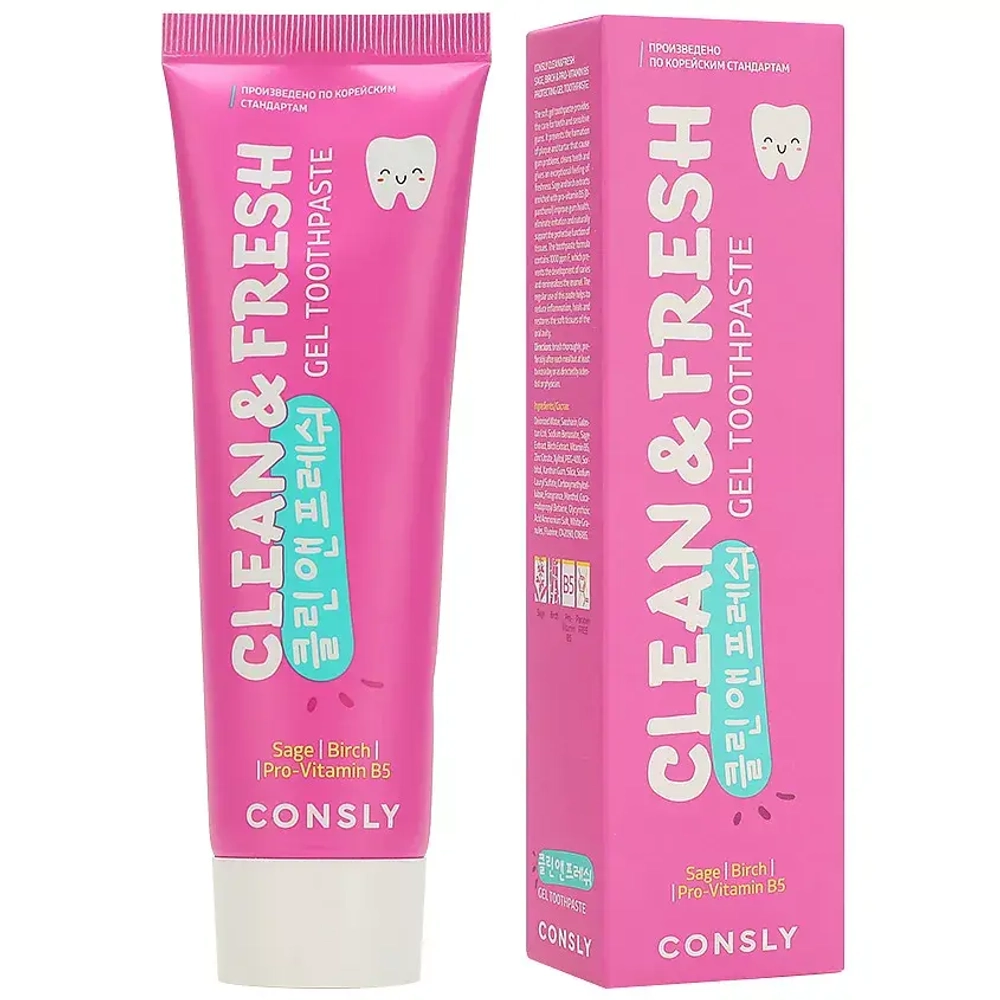 CNS Toothpaste Паста зубная гелевая Clean&Fresh для защиты дёсен и зубов с экстрактом шалфея,берёзы и провитамином B5, 105г