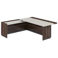 RF.105L.PGDA.DA / Стол для руководителя с комбинированной столешницей, левый 2050х1850х750 мм / столешница: жемчужно-серый/дуб адриа, основание стола: дуб адриа