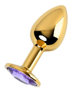 Золотистая коническая анальная пробка с фиолетовым кристаллом - 7 см.