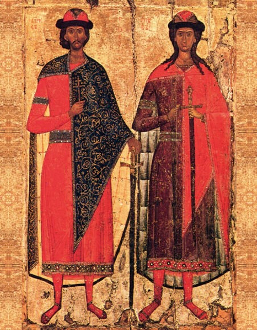 Икона на дереве " Святые князья Борис и Глеб № 1 "