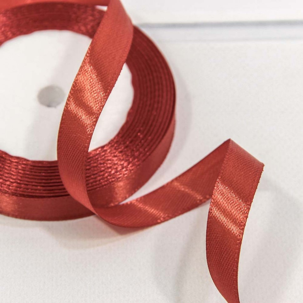 Лента Атласная 1,2см х 28м Сатин (Коричневый, Красный)