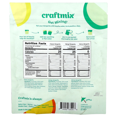 Craftmix, Margarita, ассорти вкусов, 12 пакетиков по 68 г (2,4 унции)