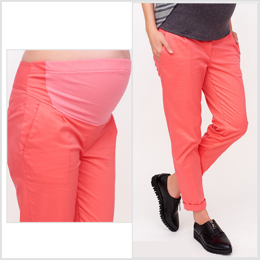 Брюки для беременных из хлопка коралловые, размеры 44,46