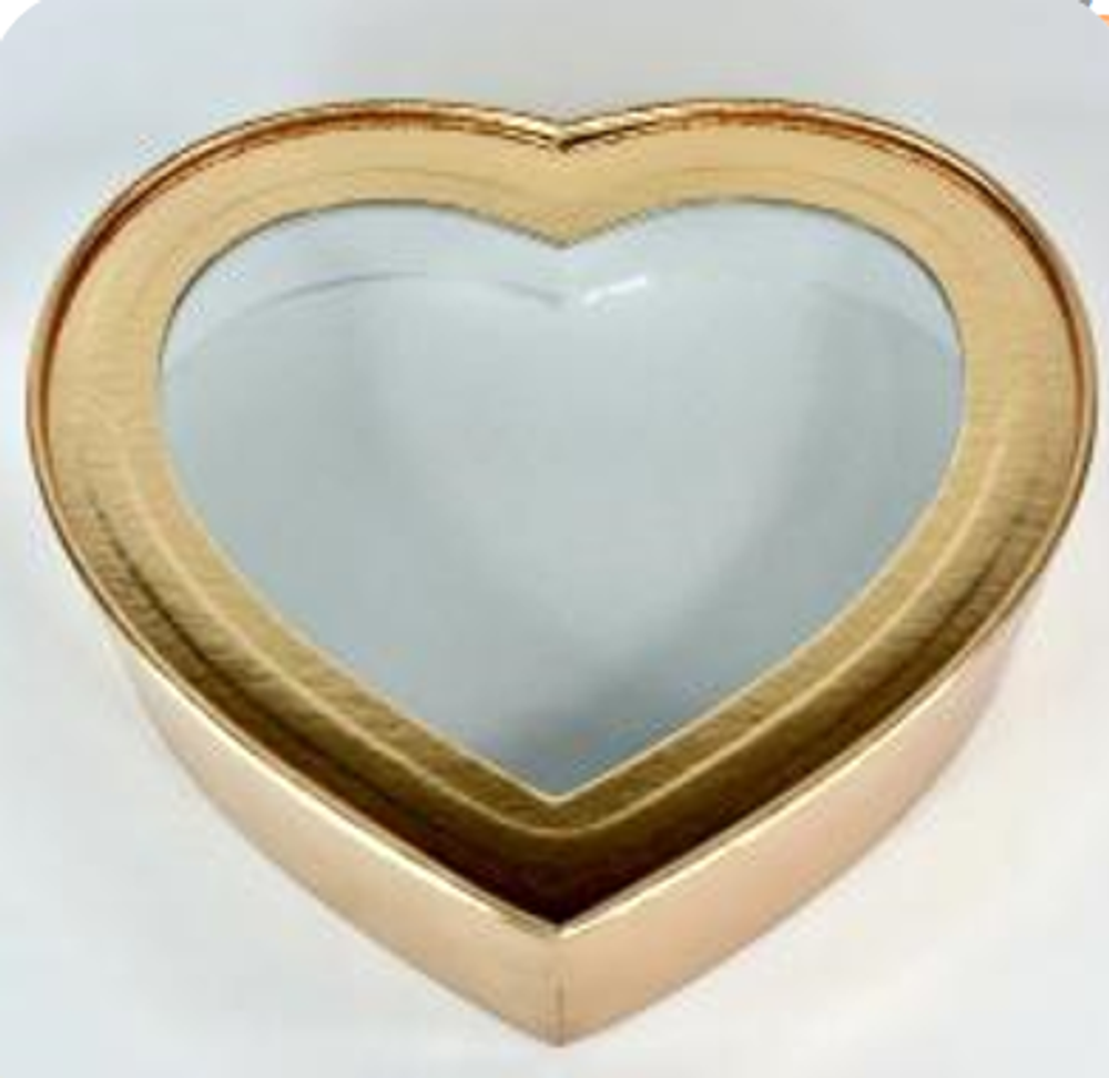 Шляпная коробка СЕРДЦЕ С ОКНОМ 215*180*55мм. (золото)