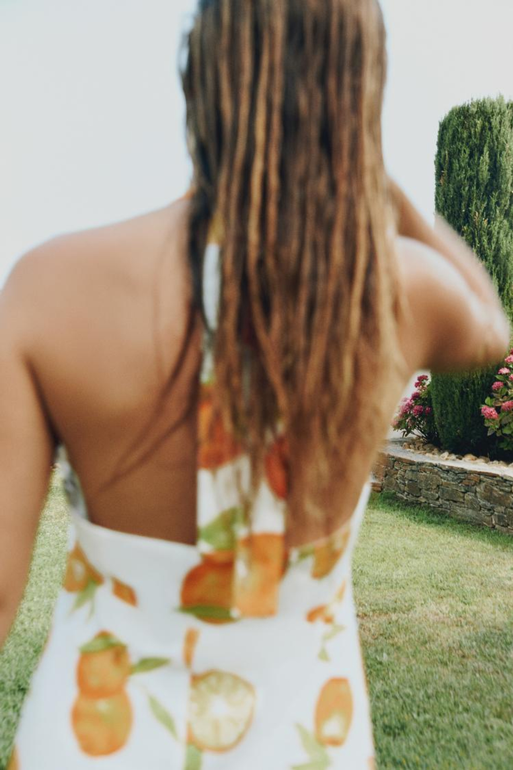 ZARA ПЛАТЬЕ ИЗ ЛЬНА С ПРИНТОМ, ОРАНЖЕВЫЙ