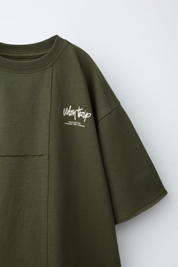 ZARА ФУТБОЛКА С ДЕКОРАТИВНЫМИ ШВАМИ, ХАКИ