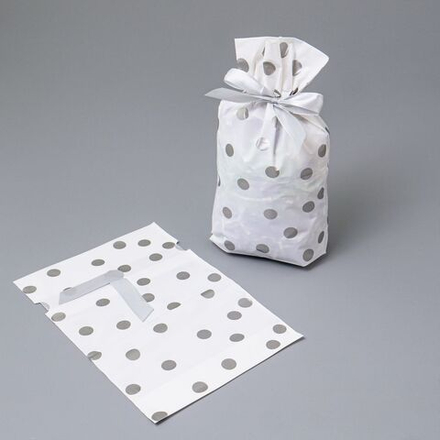 Мешок подар. ПВХ лентой 12*18см "Горох" серебро 50шт/уп