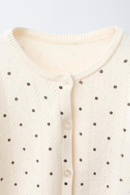 ZARA КАРДИГАН В ГОРОШЕК, ЭКРЮ