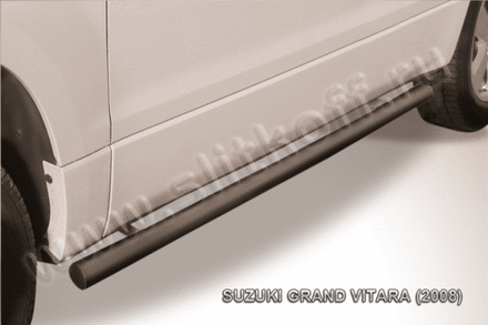 Пороги стальные Suzuki Grand Vitara 3дв (2008-2012) d76 труба (серебристые)