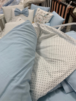 Комплект в кроватку 18 предметов "Мышка с собакой в лодочке" голубой, сатин