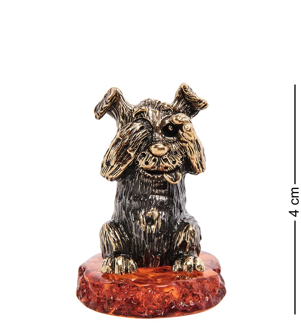 Народные промыслы AM-3176 Фигурка «Собака не вижу» (латунь, янтарь)