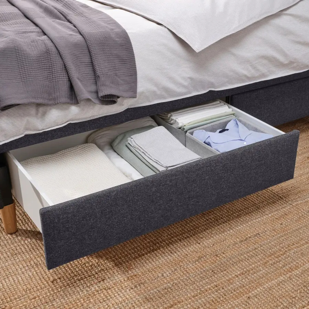 Кровать с мягкой обивкой и выдвижными ящиками - IKEA IDANÄS/IDANAS, 200х140 см, темно-серый, ИДАНЭС ИКЕА