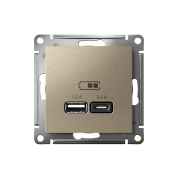 Розетка USB AtlasDesign тип A+C 5В/2.4А 2х5В/1.2А механизм шампань SE ATN000539