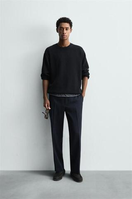 ZARA БРЮКИ REGULAR FIT ИЗ 100% ШЕРСТИ, МОРСКОЙ СИНИЙ