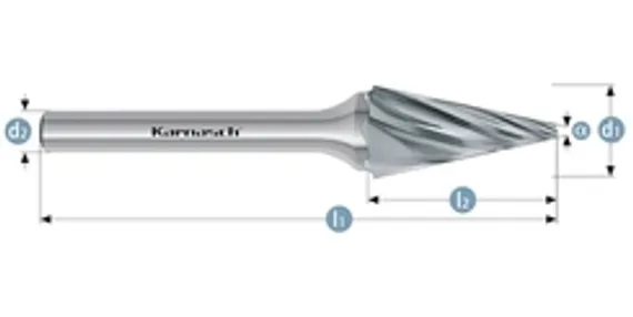 Борфреза твердосплавная Karnasch форма B, 3х14х3х38 мм, насечка HP-4, без покрытия, арт. 11.3012-015