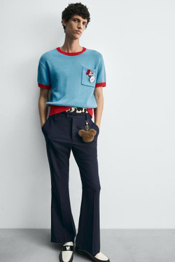 ZARA HARRY LAMBERT X DISNEY ТРИКОТАЖНАЯ ФУТБОЛКА С КОНТРАСТНОЙ ОТДЕЛКОЙ, СИНИЙ