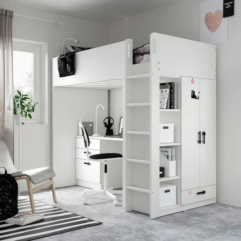 Кровать двухъярусная - IKEA SMÅSTAD/SMASTAD/СМОСТАД ИКЕА, 90x200 см, белый/черный