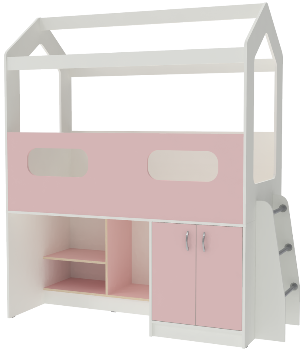 Кровать-чердак КарИВи ДС-12 Белый  Розовый