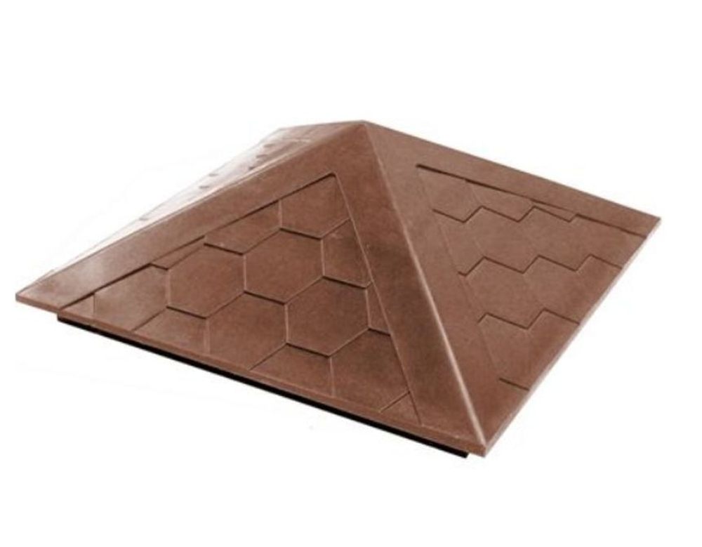 Полимерно-песчаный колпак на столб заборный 1,5х1,5 кирпича 390х390х43 "Гибкая черепица". (коричневый)
