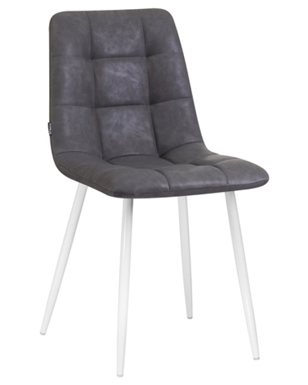 Стул обеденный DOBRIN ALEX, белые ножки, серая антрацитовая винтажная экокожа (RU-08)