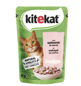 Влажный корм Kitekat полнорационный для взрослых кошек, лосось в желе, 85 г