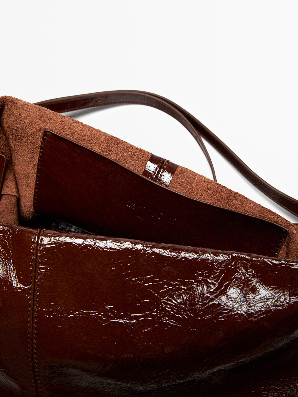 Massimo Dutti Сумка с клапаном из потрескавшейся кожи наппа, коричневый