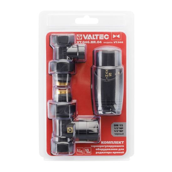 Комплект терморегулирующего оборудования Valtec 1/2" прямой (VT.046.BR.04) чёрный