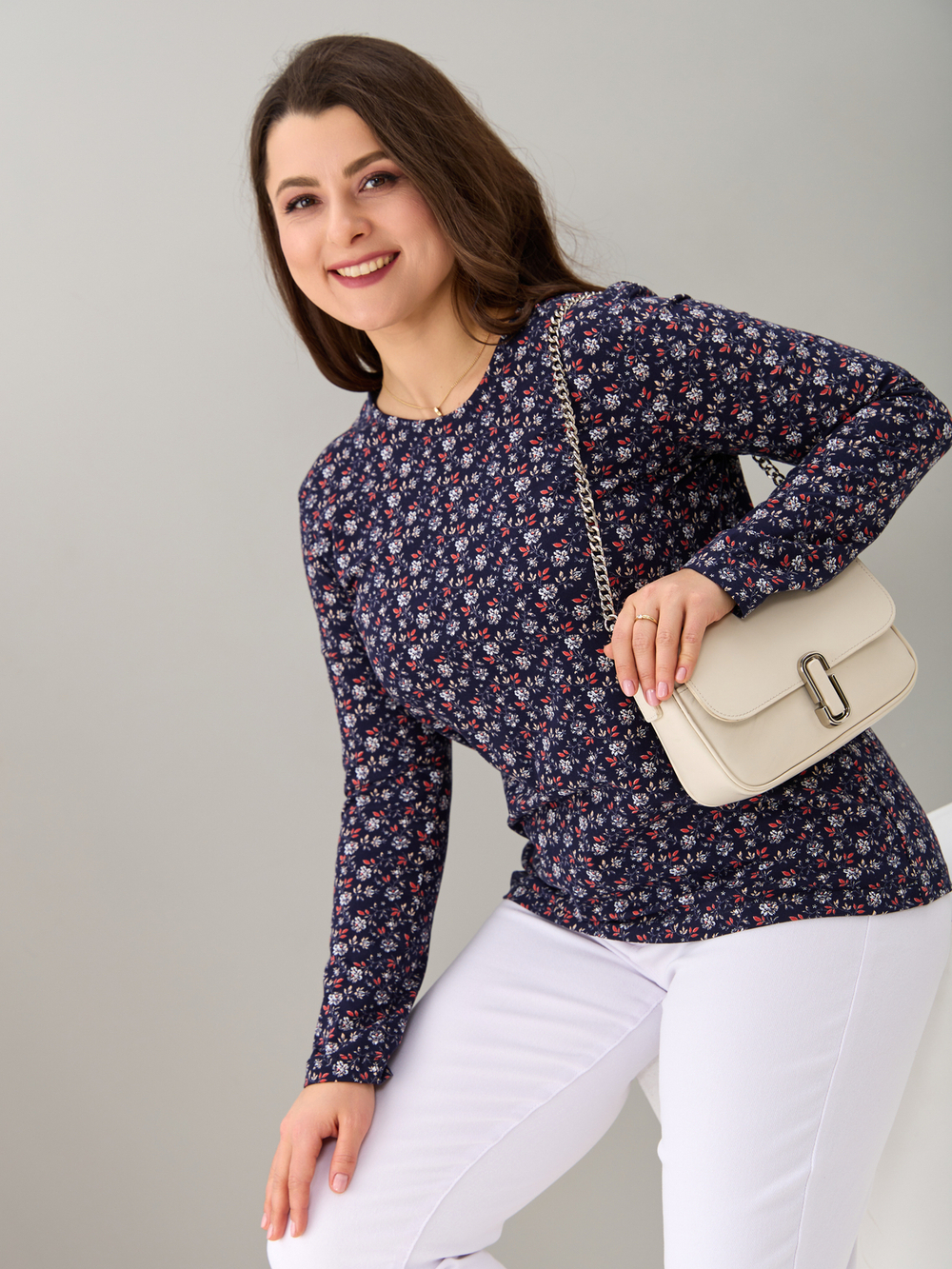 Лонгслив ЛНкл-081/синий-краснаяветочка