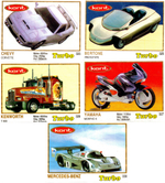 Вкладыши от жвачки Turbo Yellow - Турбо желтые 59 штук без повторов. Серия 261 - 330.