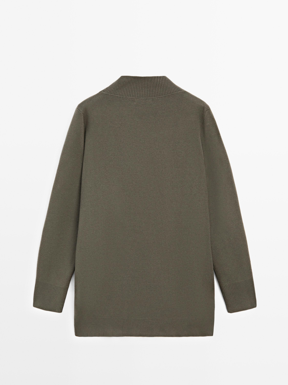 Massimo Dutti Длинный кардиган с пуговицами, серовато-зеленый