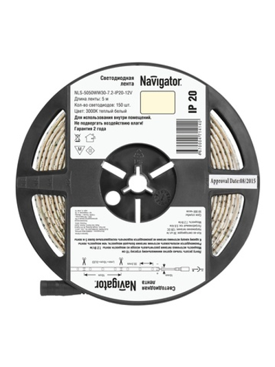 Лента светодиодная 71 414 NLS-5050WW30-7.2 IP20 12B R5 7.2Вт/м (уп.5м) Navigator 71414