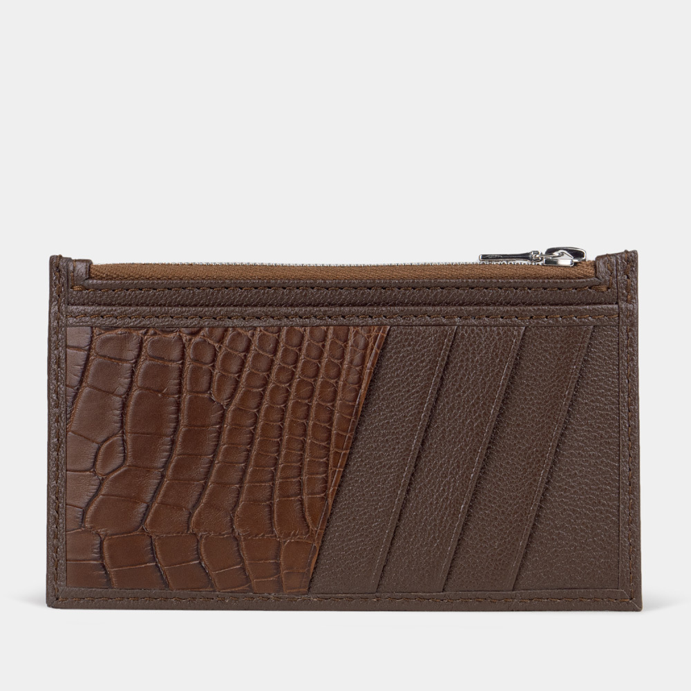 Кардхолдер из кожи козы и аллигатора, коричневого цвета