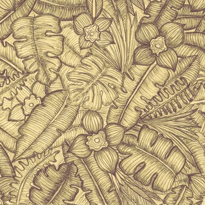 Seamless pattern of tropical leaves, drawn in pencil.