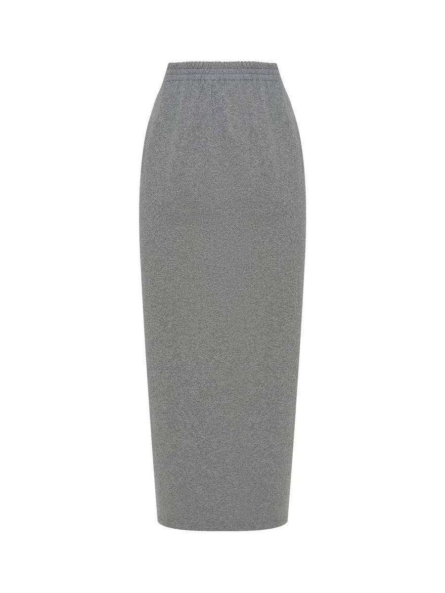 Юбка из хлопкового трикотажа макси серая меланж