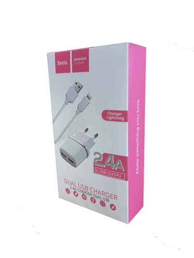 Зарядное устройство HOCO C12 2.4A 2USB + кабель microUSB White