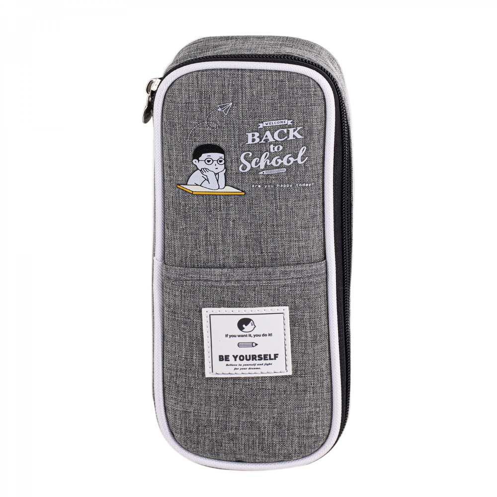 Пенал - косметичка Alingar, ткань, молния, 1 откидная планка, боковой мини-карман, 215 х 75 х 40 мм, "BE YOURSELF", микс (черн, синий, серый)