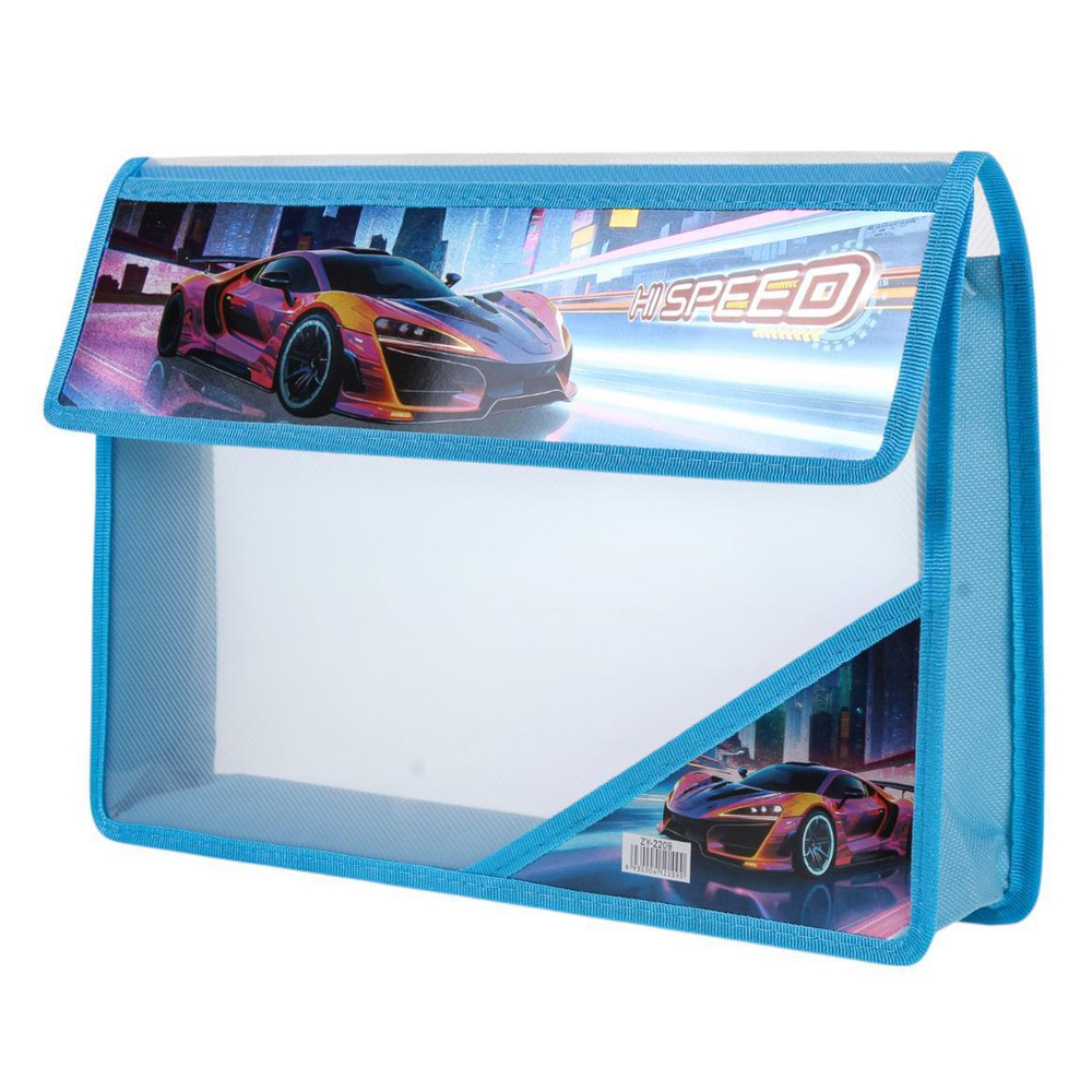 Папка А4 на кнопке, прозрачный пластик, дизайн на уголке, 50мм, микс 12 дизайнов