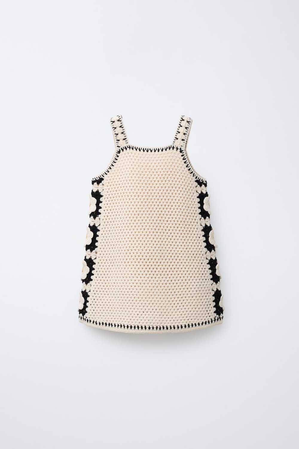 ZARA ТРИКОТАЖНОЕ ПЛАТЬЕ ИЗ КРУЖЕВА КРОШЕ С ЦВЕТОЧНЫМ УЗОРОМ, ЭКРЮ/ЧЕРНЫЙ