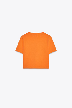 ZARA УКОРОЧЕННАЯ ФУТБОЛКА ИЗ ЭЛАСТИЧНОЙ ТКАНИ, ОРАНЖЕВЫЙ