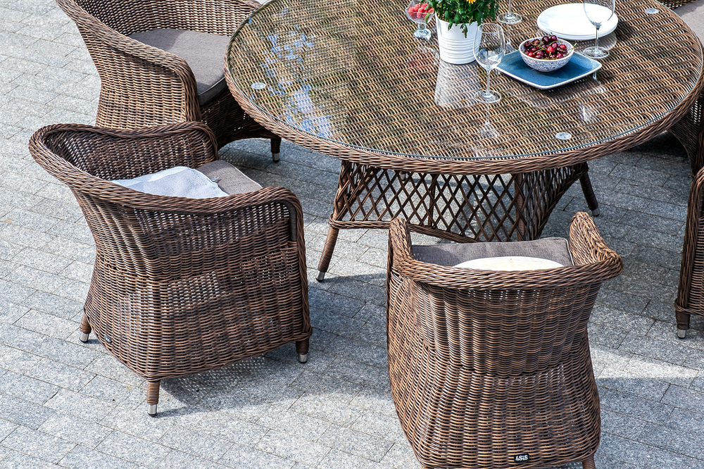 "Равенна" плетеное кресло из искусственного ротанга, цвет коричневый с серой подушкой