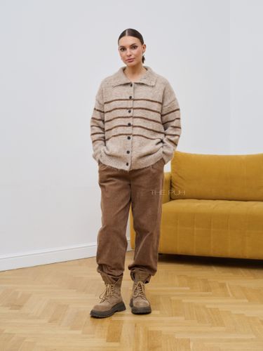 Бежевый шерстяной кардиган в полоску