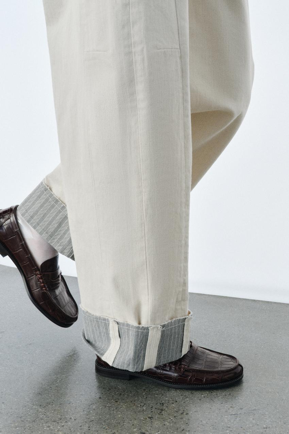 ZARA ЛОФЕРЫ ИЗ ТИСНЕНОЙ КОЖИ, КОРИЧНЕВЫЙ