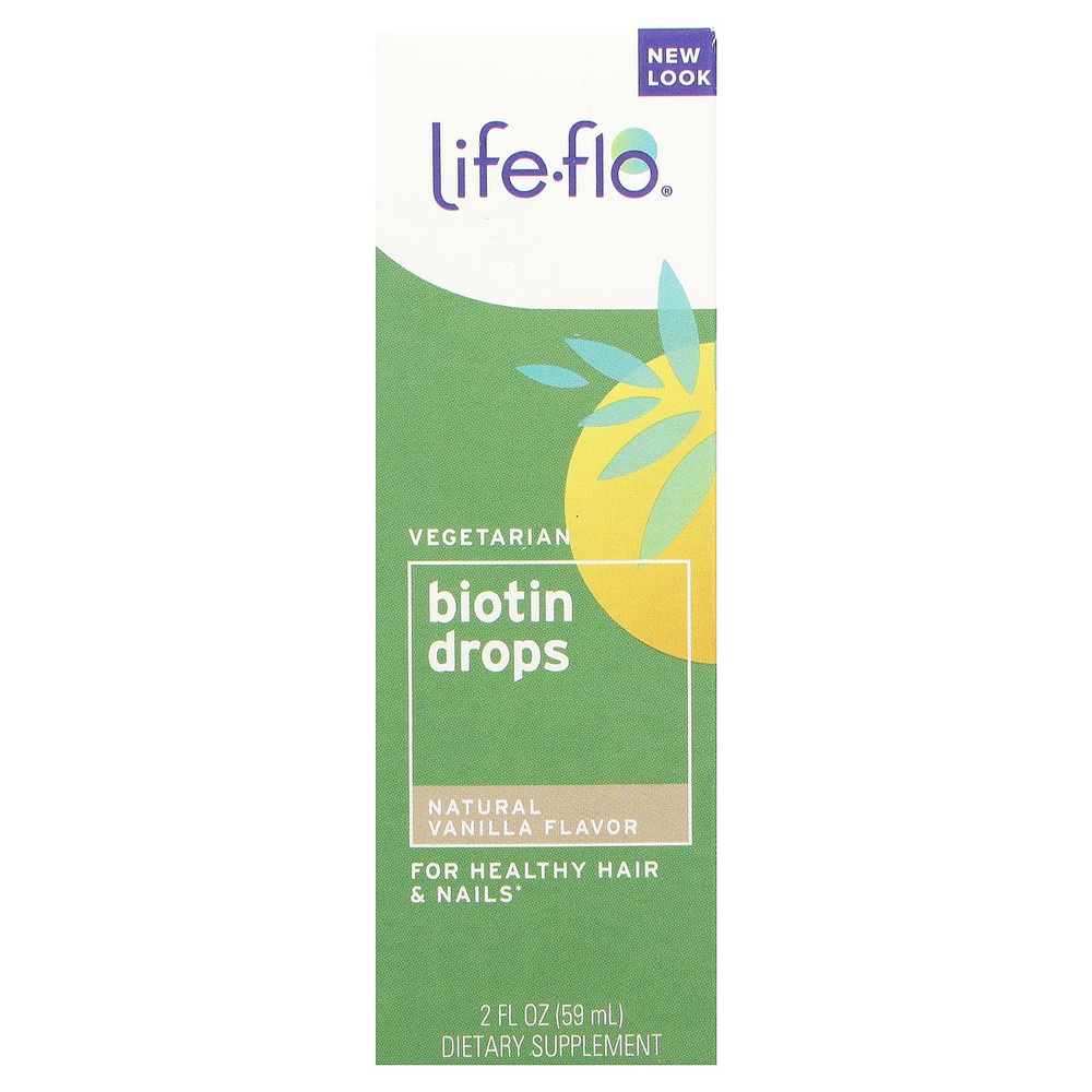 Life-flo, капли биотина, натуральная ваниль, 59 мл (2 жидк. унции)
