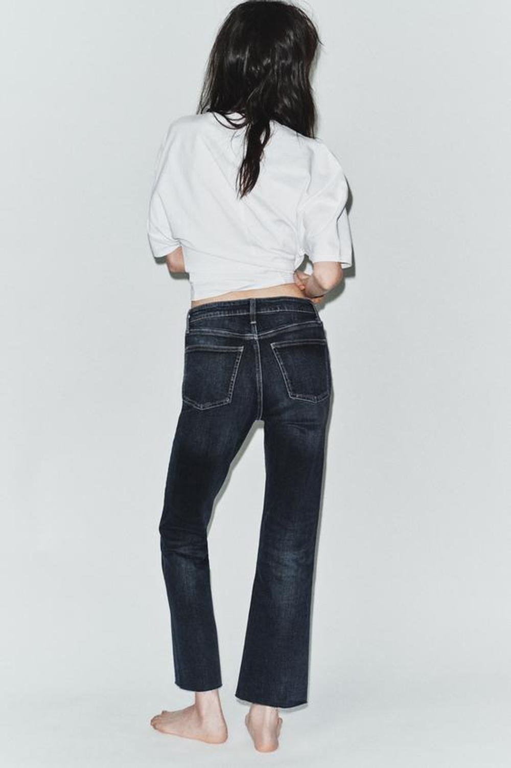 ZARA ДЖИНСЫ TRF CROPPED FLARE С ВЫСОКОЙ ПОСАДКОЙ, МОРСКОЙ СИНИЙ