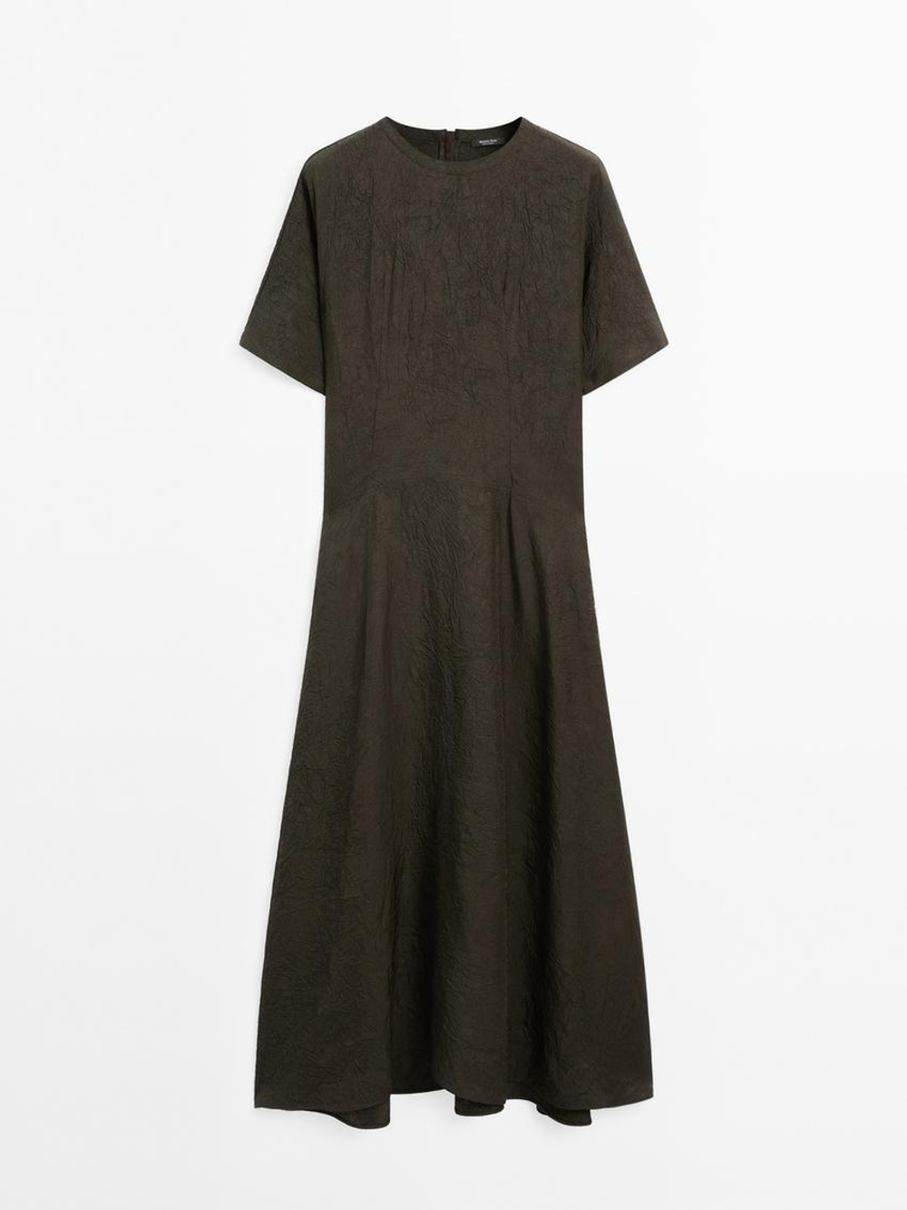 Massimo Dutti Длинное платье из сатина с короткими рукавами, бирюзовый