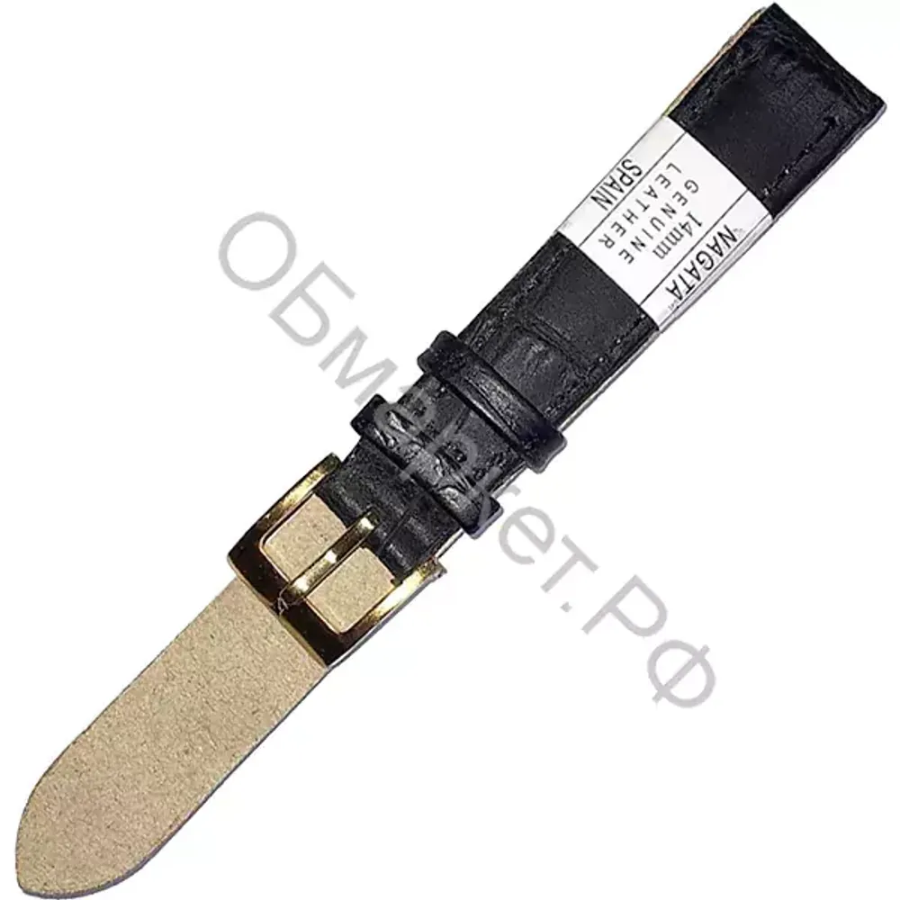 Ремешок для часов Nagata Leather 14мм, чёрный матовый с тиснением