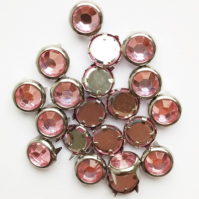 Клепки декоративные 8мм (20 шт) с розовыми кристаллами, под серебро, с цапами, для рукоделия.