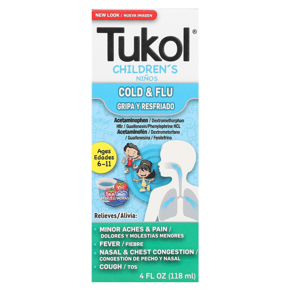 Tukol, Children's, средство от простуды и гриппа, для детей 6–11 лет, с ягодным вкусом, 118 мл (4 жидк. унции)