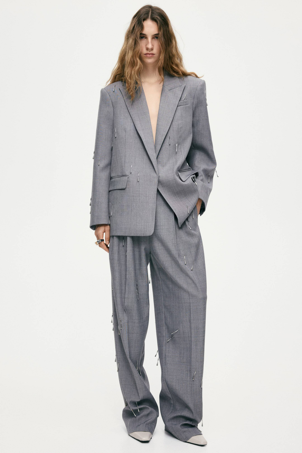 H&M Брюки с бисером, серый