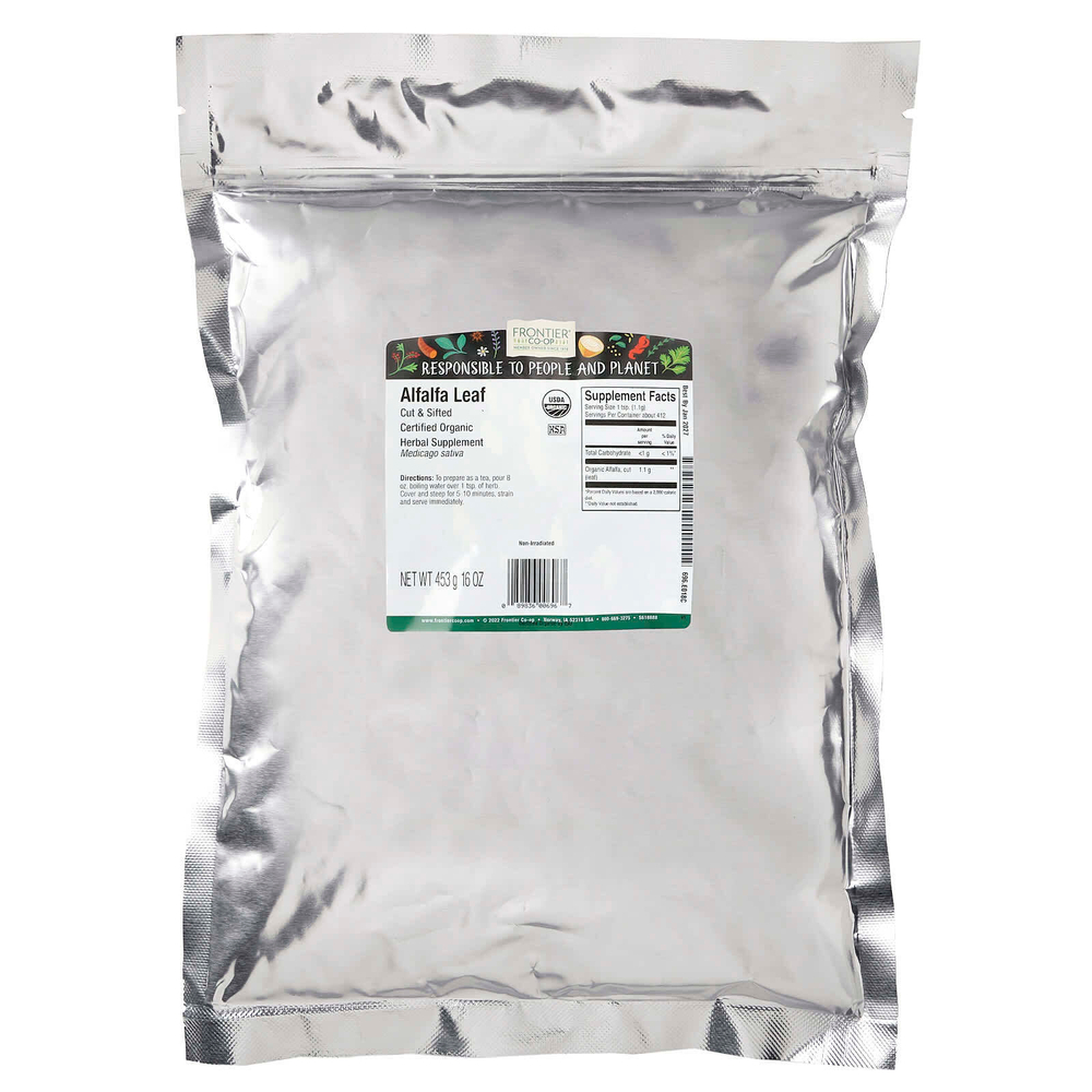 Frontier Co-op, Органические разрезанные и просеянные листья люцерны, 453 г (16 унций)